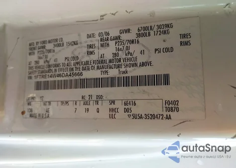 2006 Ford E-150 Commercial/Recreational из США, поврежденный, VIN 1FTRE14W46DA45666